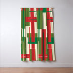 Mid Century Modern Deconstructed Christmas Plaid Pattern in Retro Red, Olive Green, and Xmas Cream Window Curtain Gallery Image 3