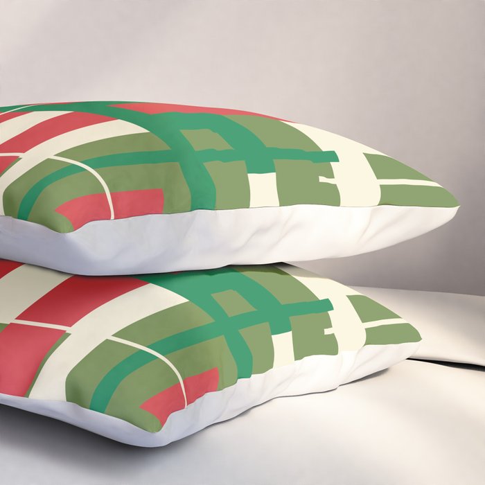 Mid Century Modern Deconstructed Christmas Plaid Pattern in Retro Red, Olive Green, and Xmas Cream Pillow Sham Gallery Image 3