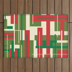 Mid Century Modern Deconstructed Christmas Plaid Pattern in Retro Red, Olive Green, and Xmas Cream Outdoor Rug Gallery Image 1