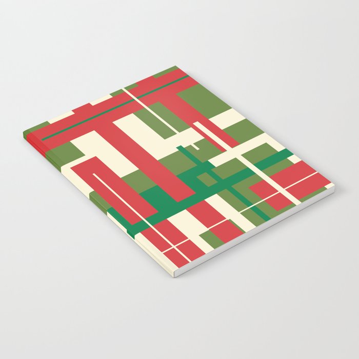 Mid Century Modern Deconstructed Christmas Plaid Pattern in Retro Red, Olive Green, and Xmas Cream Notebook Gallery Image 1