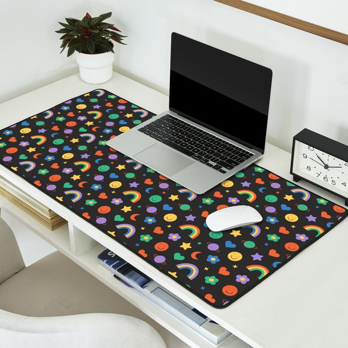 Funny retro cartoon doodle sticker pattern Desk Mat Gallery Image 2