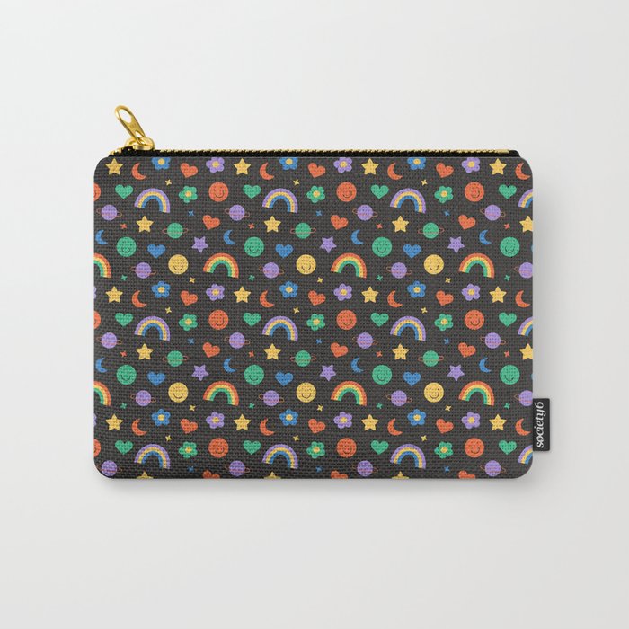 Funny retro cartoon doodle sticker pattern Carry All Pouch Gallery Image 1