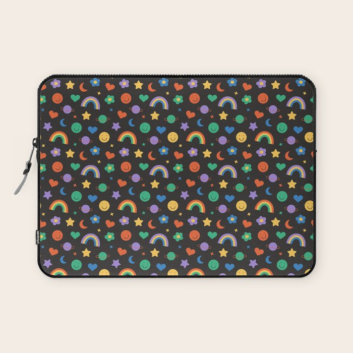 Funny retro cartoon doodle sticker pattern Laptop Sleeve Gallery Image 1