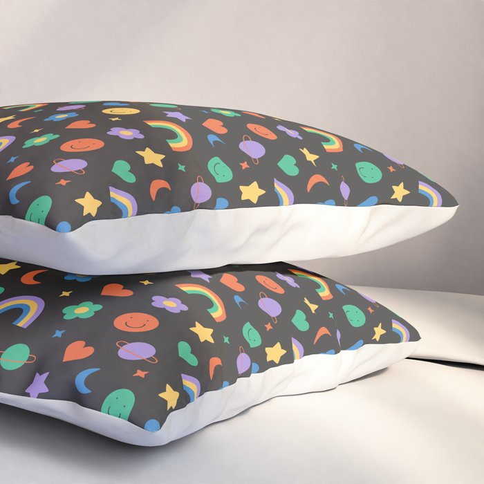 Funny retro cartoon doodle sticker pattern Pillow Sham Gallery Image 3