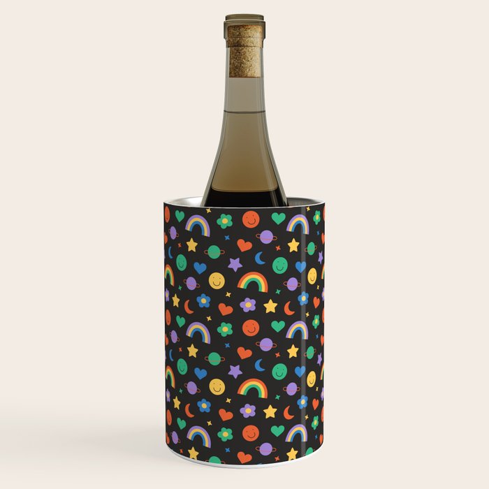Funny retro cartoon doodle sticker pattern Wine Chiller Gallery Image 3