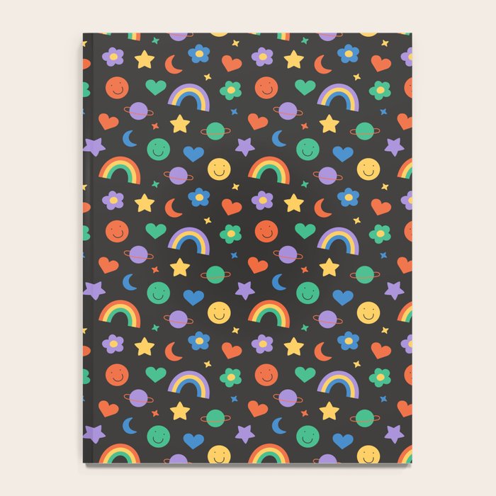 Funny retro cartoon doodle sticker pattern Notebook Gallery Image 4