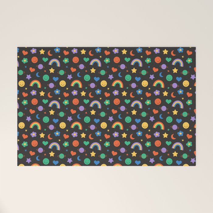 Funny retro cartoon doodle sticker pattern Welcome Mat Gallery Image 1