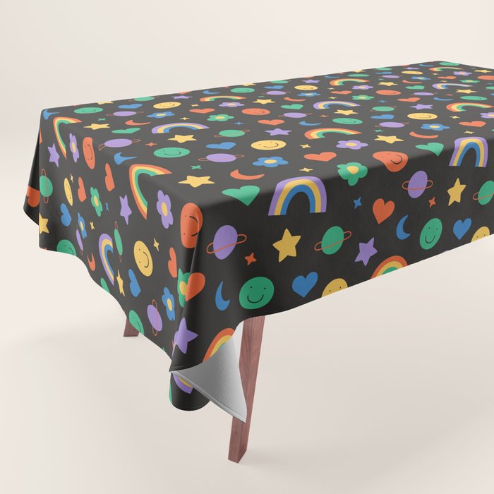 Funny retro cartoon doodle sticker pattern Tablecloth Gallery Image 1