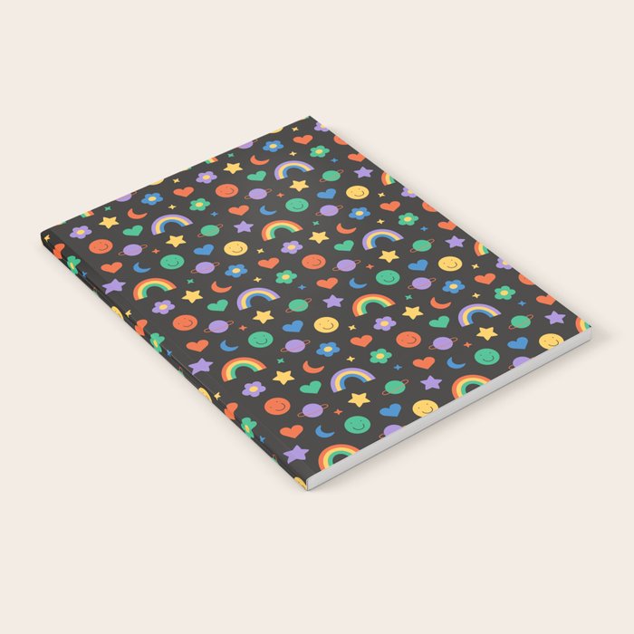 Funny retro cartoon doodle sticker pattern Notebook Gallery Image 2