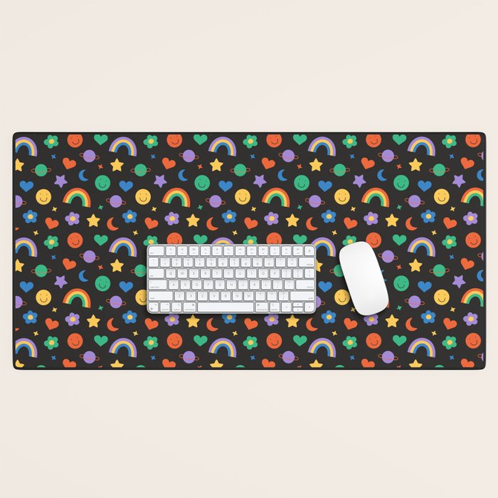 Funny retro cartoon doodle sticker pattern Desk Mat Gallery Image 1