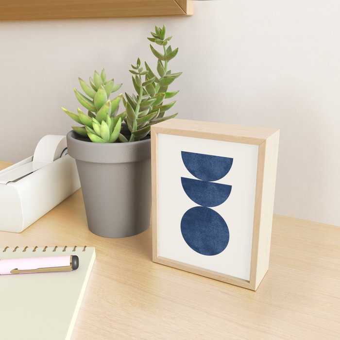 Woodblock navy blue Mid century modern Mini Art Print Gallery Image 2