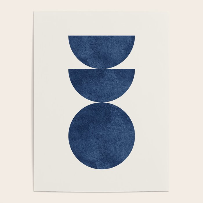 Woodblock navy blue Mid century modern Poster Gallery Image 1