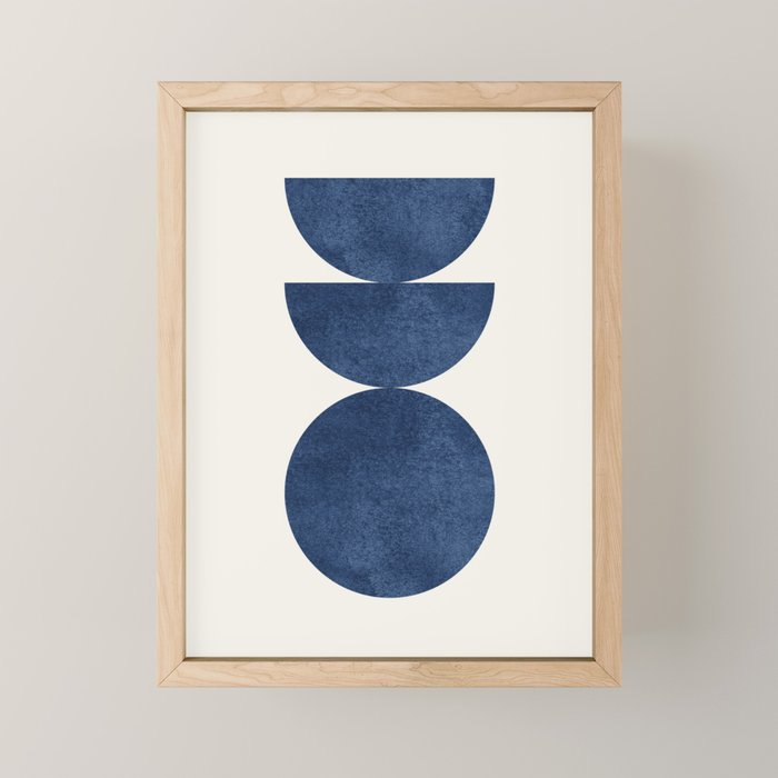 Woodblock navy blue Mid century modern Mini Art Print Gallery Image 1