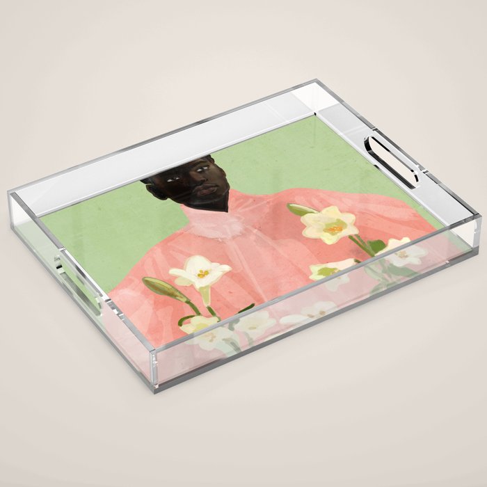 Girl Holding Flowers 3 Acrylic Tray Gallery Image 1