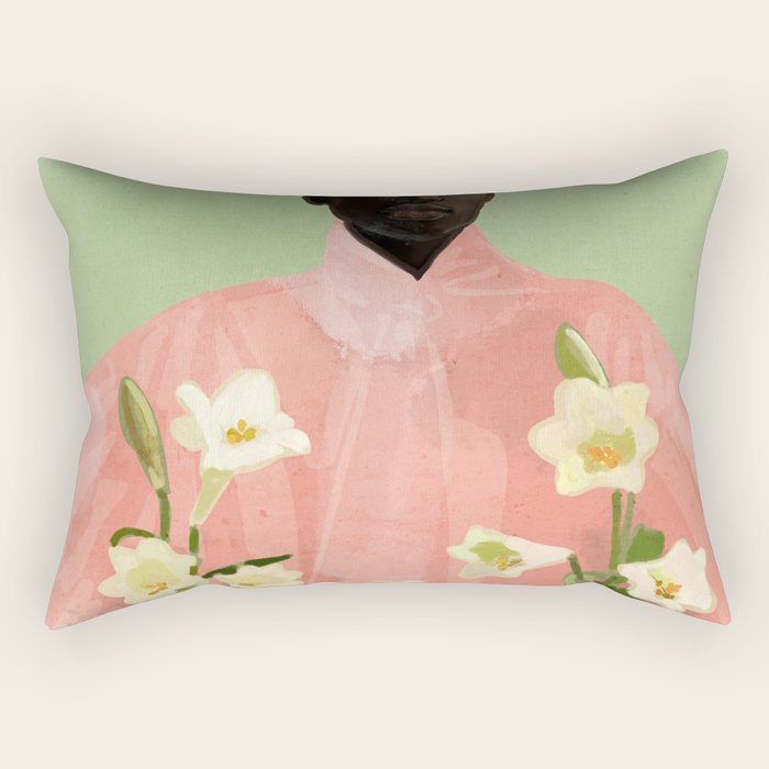 Girl Holding Flowers 3 Rectangular Pillow Gallery Image 1