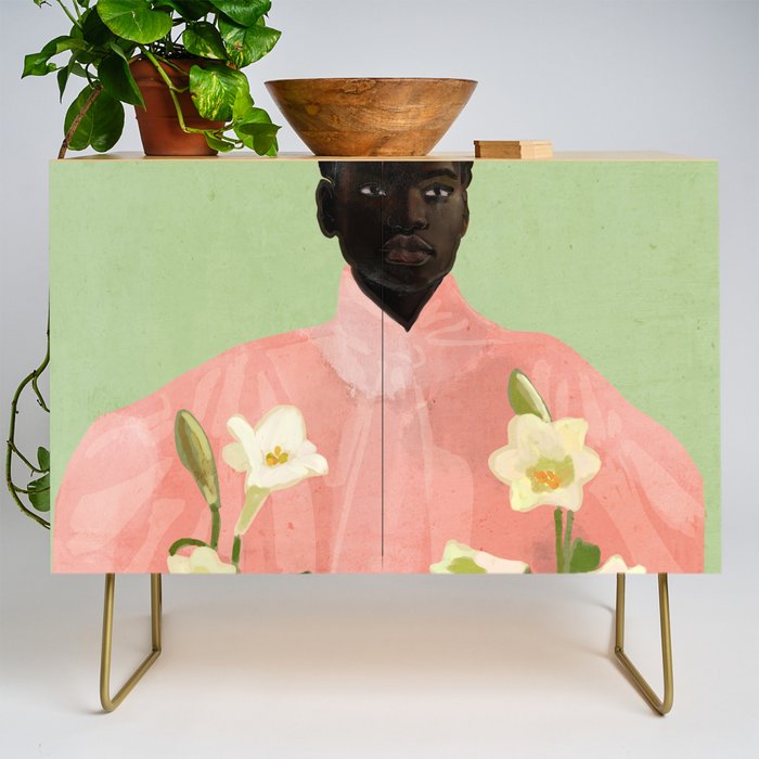 Girl Holding Flowers 3 Credenza Gallery Image 1