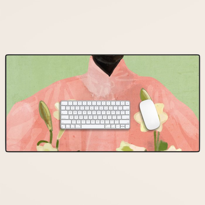 Girl Holding Flowers 3 Desk Mat Gallery Image 1