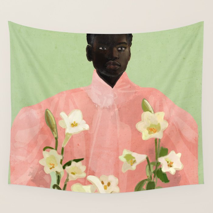 Girl Holding Flowers 3 Wall Tapestry Gallery Image 4