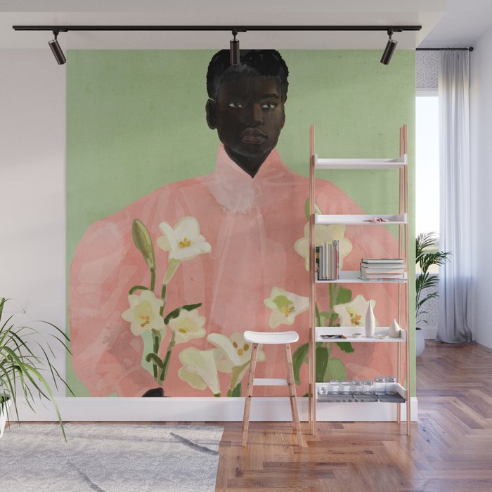 Girl Holding Flowers 3 Wall Mural Gallery Image 1