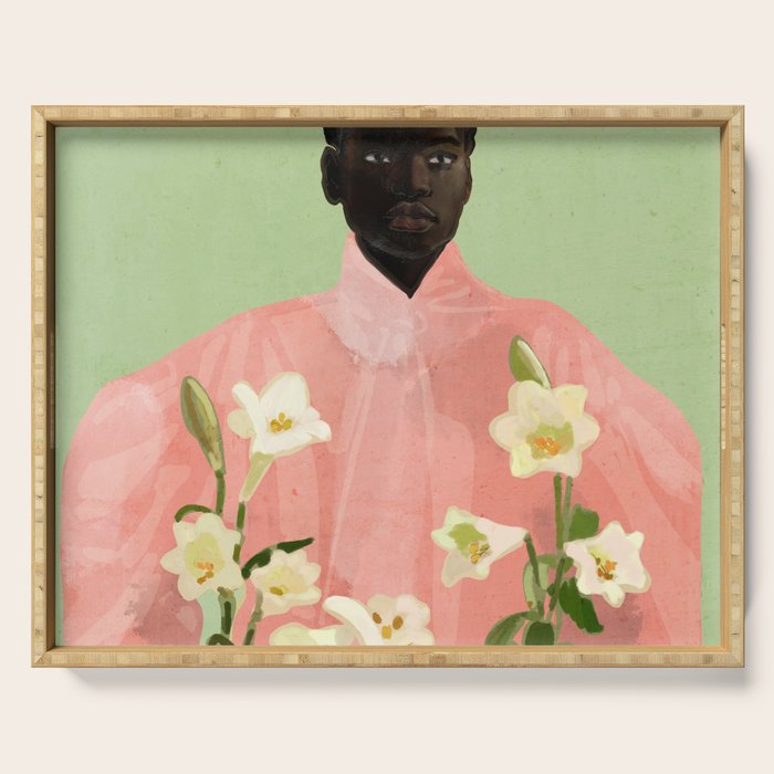 Girl Holding Flowers 3 Serving Tray Gallery Image 1