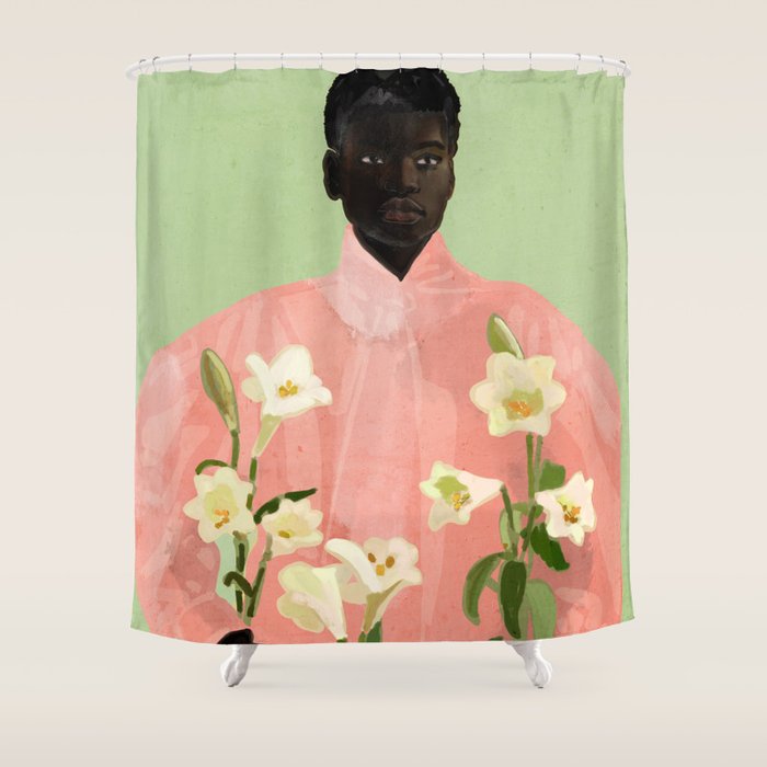 Girl Holding Flowers 3 Shower Curtain Gallery Image 1