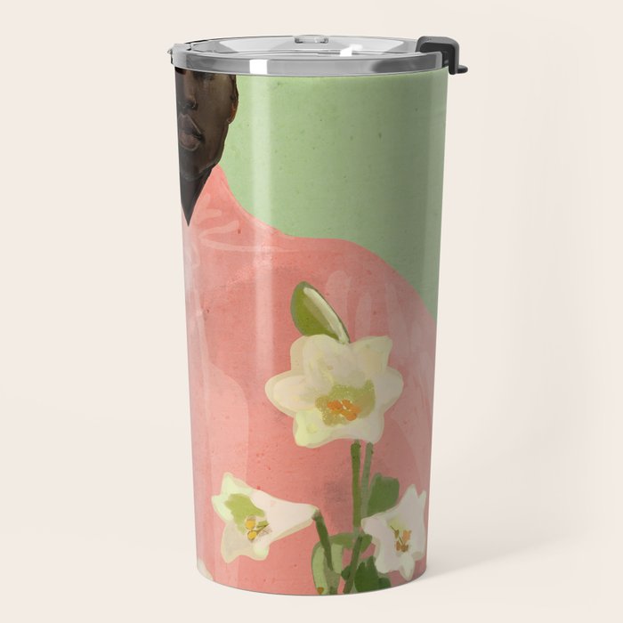 Girl Holding Flowers 3 Travel Mug Gallery Image 2