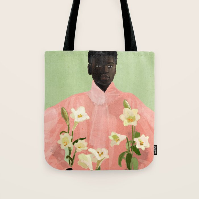 Girl Holding Flowers 3 Tote Bag Gallery Image 1