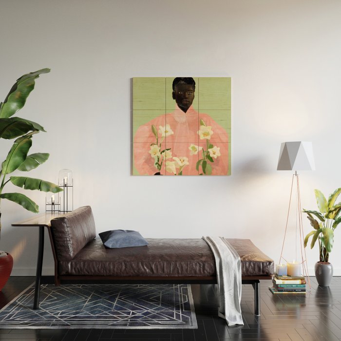 Girl Holding Flowers 3 Wood Wall Art Gallery Image 2