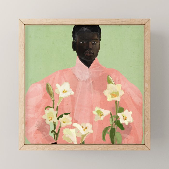 Girl Holding Flowers 3 Mini Art Print Gallery Image 1