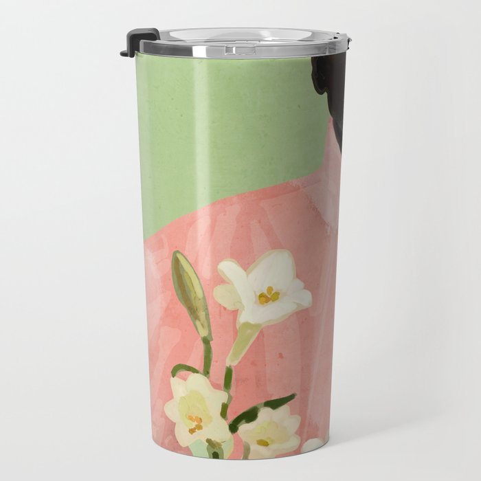Girl Holding Flowers 3 Travel Mug Gallery Image 3