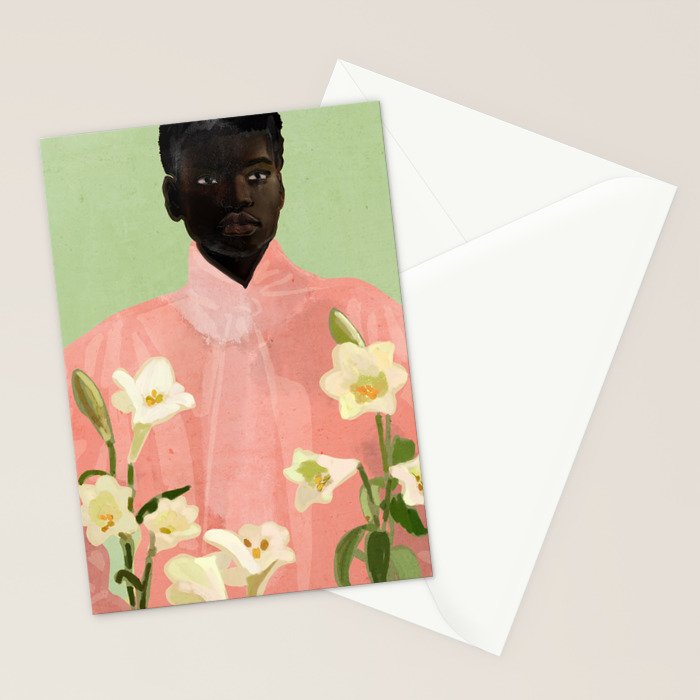 Girl Holding Flowers 3 Stationery Card Gallery Image 2