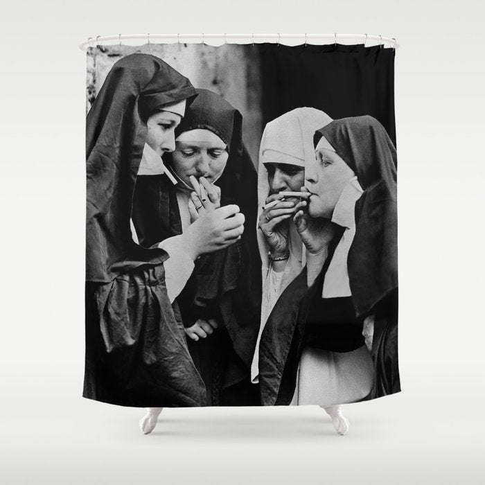 Smoking Nuns Vintage Photo -Smoking Nuns Shower Curtain Gallery Image 1