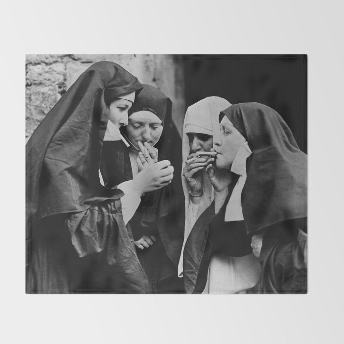 Smoking Nuns Vintage Photo -Smoking Nuns Throw Blanket Gallery Image 2