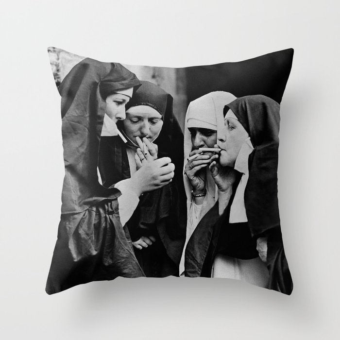 Smoking Nuns Vintage Photo -Smoking Nuns Throw Pillow Gallery Image 6