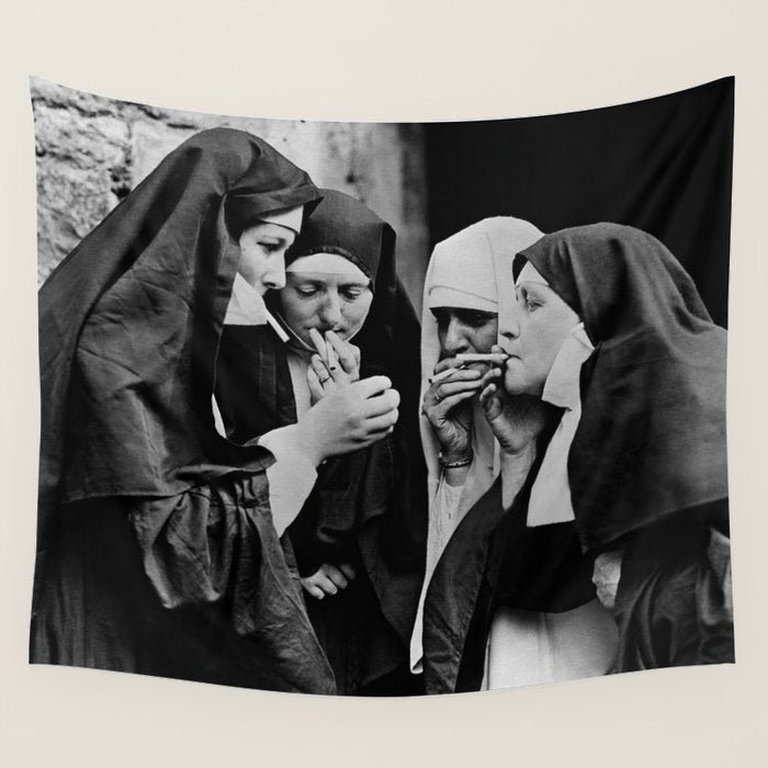 Smoking Nuns Vintage Photo -Smoking Nuns Wall Tapestry Gallery Image 4