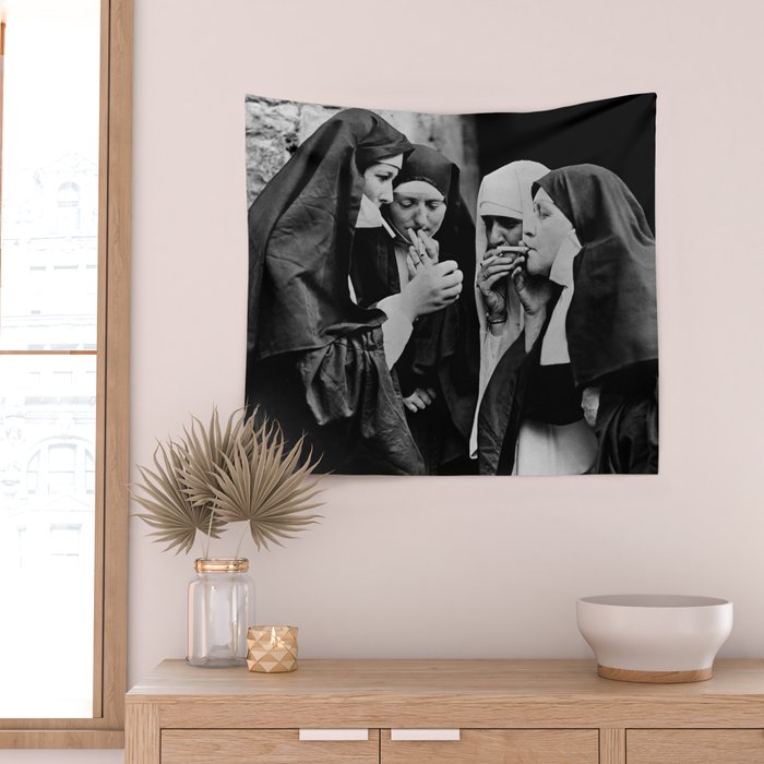 Smoking Nuns Vintage Photo -Smoking Nuns Wall Tapestry Gallery Image 2