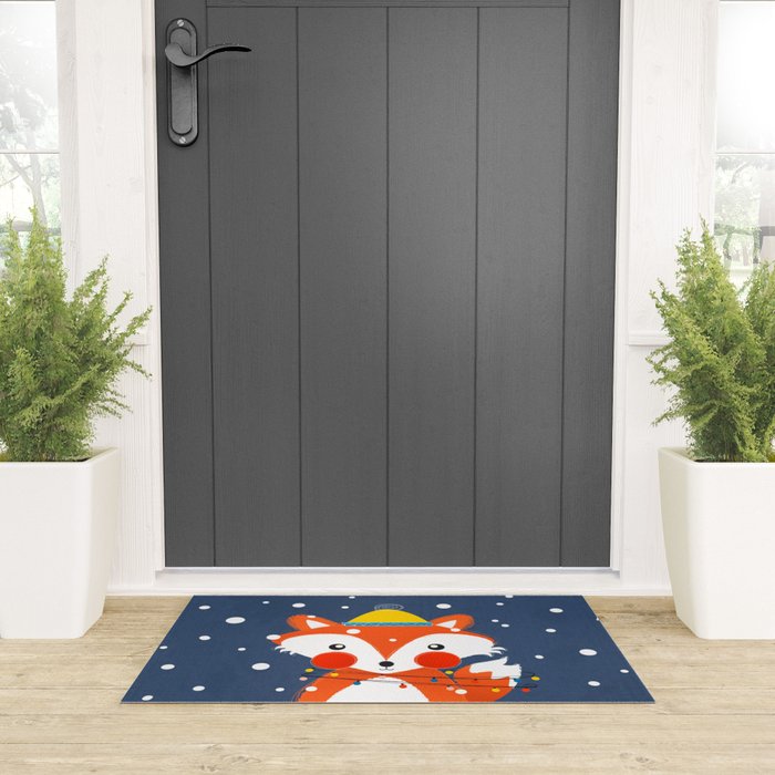 Cute christmas fox in the snow Welcome Mat Gallery Image 3