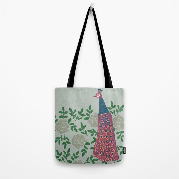 Peacock and Flower - Pink and Sage Tote Bag Gallery Image 2