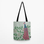 Peacock and Flower - Pink and Sage Tote Bag Gallery Image 2