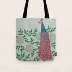 Peacock and Flower - Pink and Sage Tote Bag Gallery Image 1