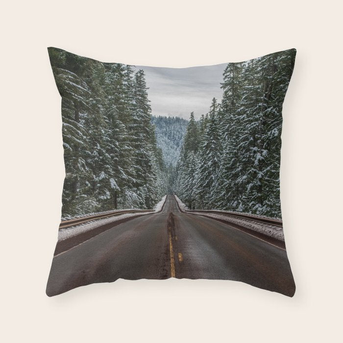 Winter Road Trip - Pacific Northwest Nature Photography Throw Pillow Gallery Image 1