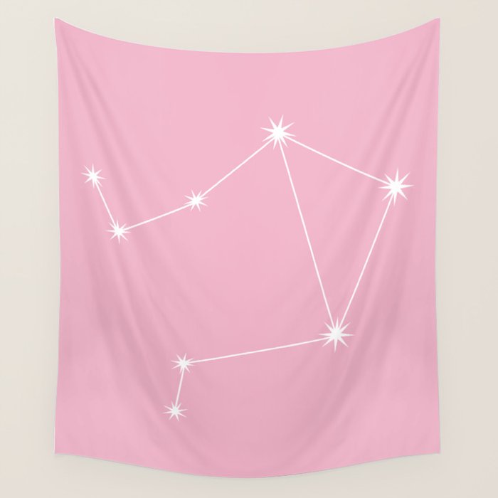 Libra Zodiac Star Constellation Line Art Soft Pink Wall Tapestry Gallery Image 4