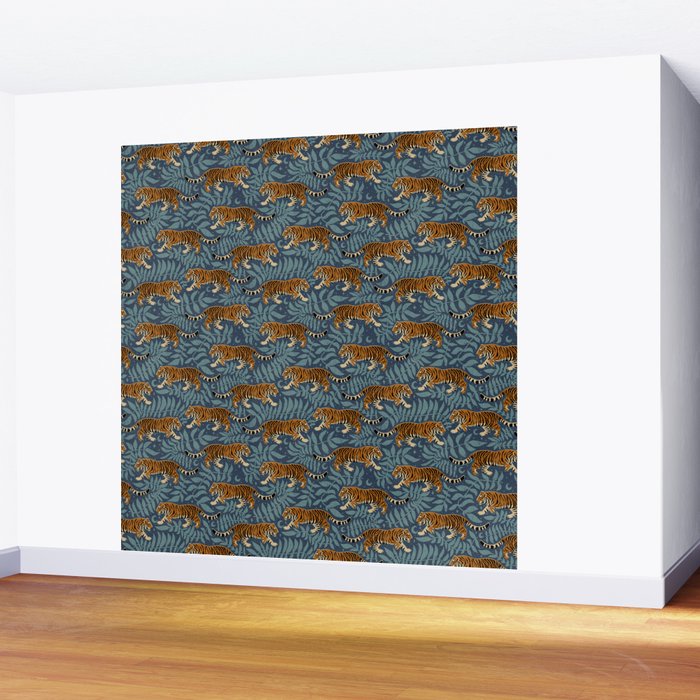 Tigers - dusky blue Wall Mural Gallery Image 2