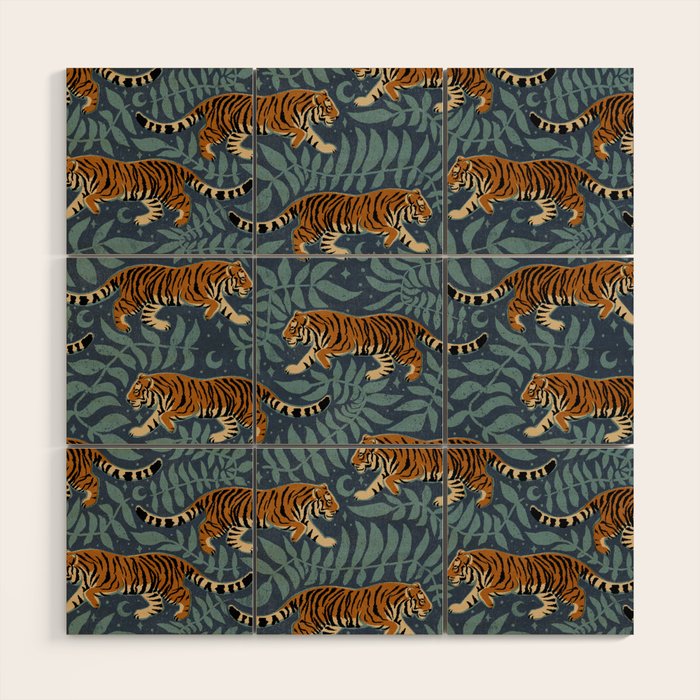 Tigers - dusky blue Wood Wall Art Gallery Image 1