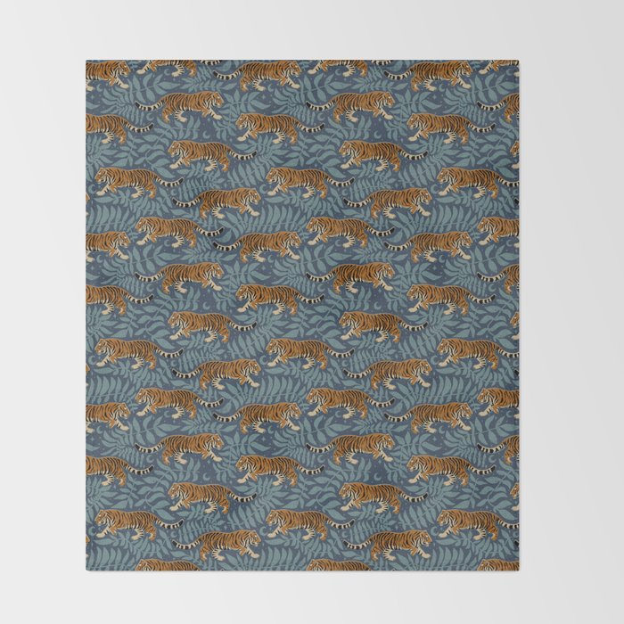 Tigers - dusky blue Throw Blanket Gallery Image 2