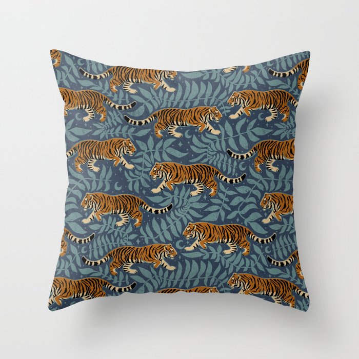 Tigers - dusky blue Throw Pillow Gallery Image 6