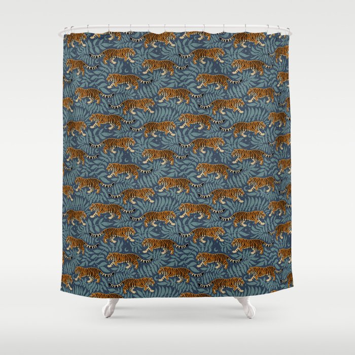 Tigers - dusky blue Shower Curtain Gallery Image 1
