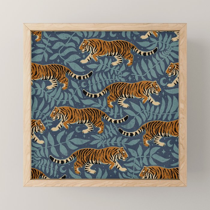Tigers - dusky blue Mini Art Print Gallery Image 1