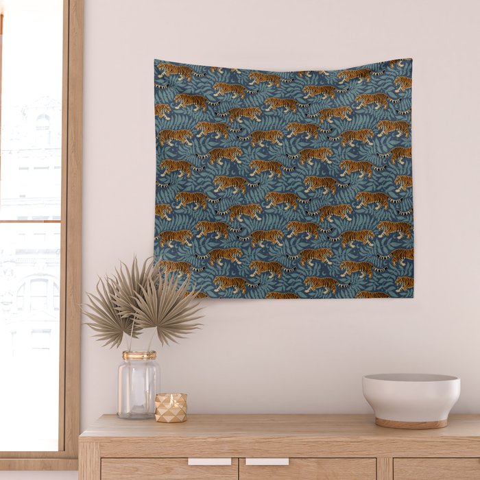 Tigers - dusky blue Wall Tapestry Gallery Image 2