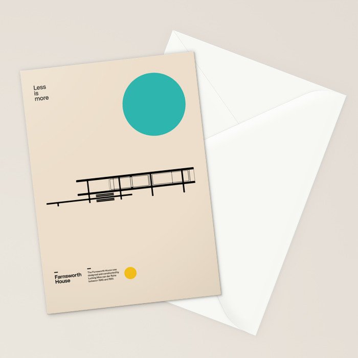 Farnsworth House, Ludwig Mies van der Rohe, Minimal Architecture Bauhaus Design Stationery Card Gallery Image 2